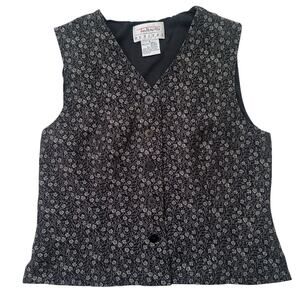 Talbots Petites 90s Dark Floral Fitted Silhouette Button Up Vest Blouse Sz 6